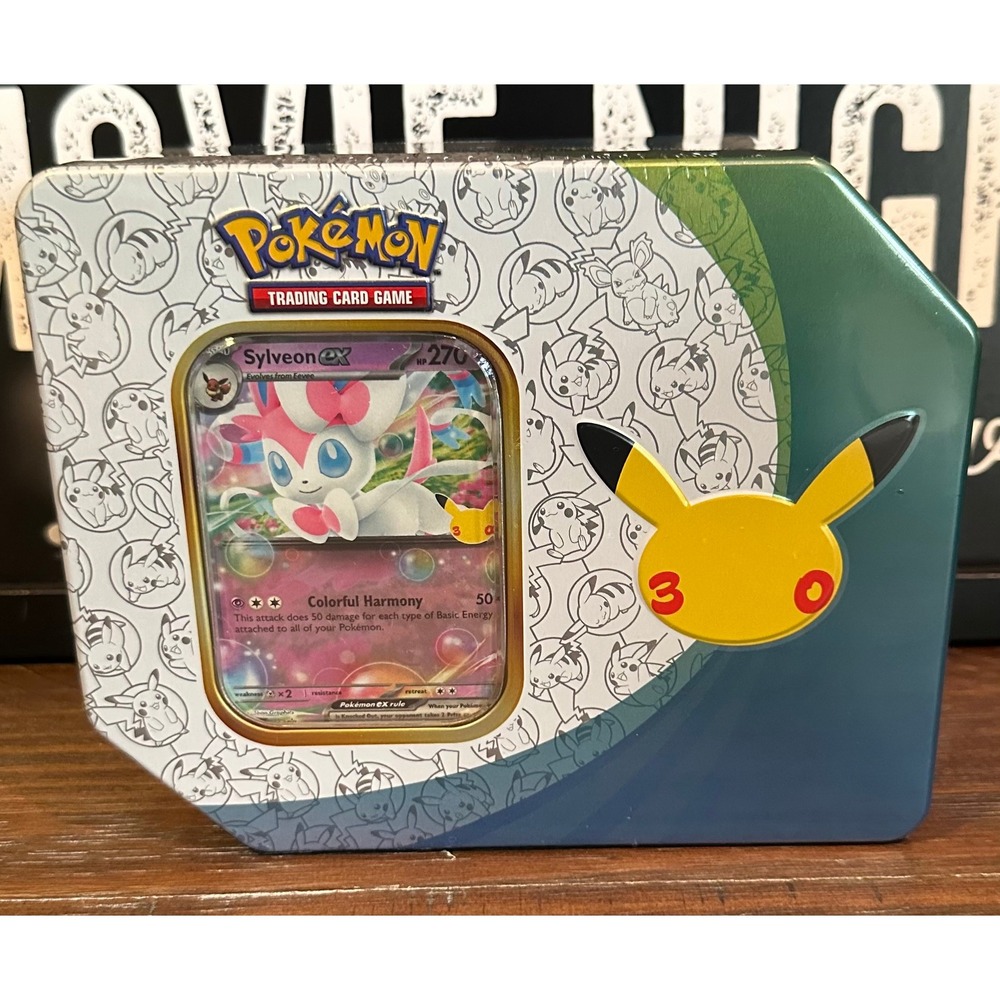 Pokemon TCG 30th Celebration Sylveon ex Tin Sealed 30th Anniversary 5 Boosters